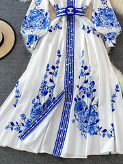 Weiches Kleid mit Blumendruck Langes Laternenärmeliges Single Vintage für dich