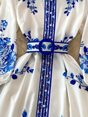Weiches Kleid mit Blumendruck Langes Laternenärmeliges Single Vintage für dich