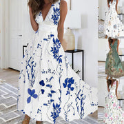 Felizitas - Damen Sommer Luftiges Tiefes V-Ausschnitt Blumen Kleid