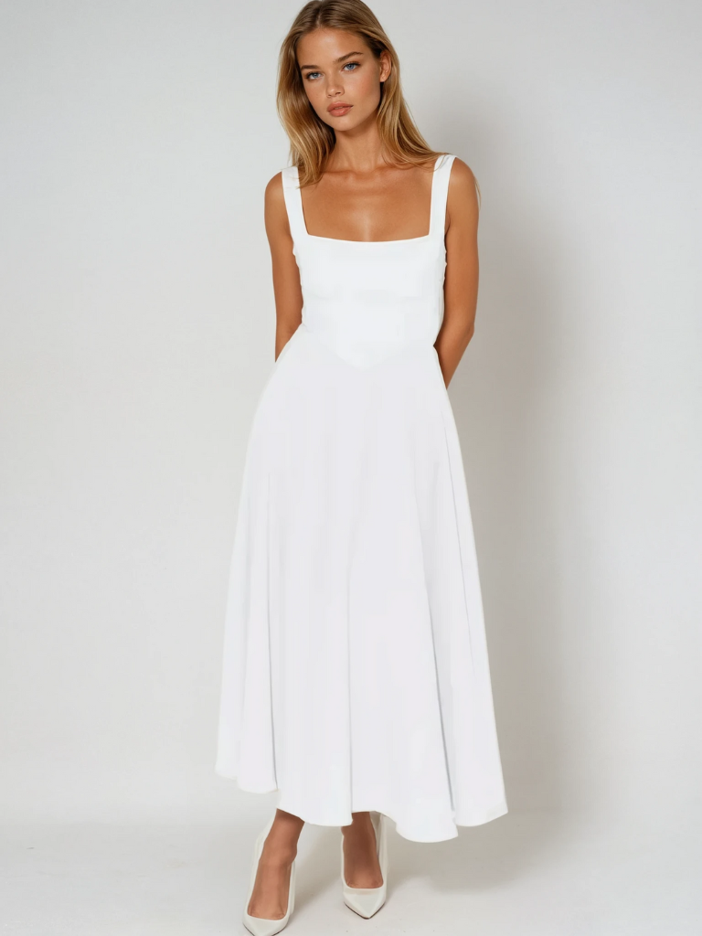 Figurbetontes Midikleid mit Quadrat-Ausschnitt | Damenmode