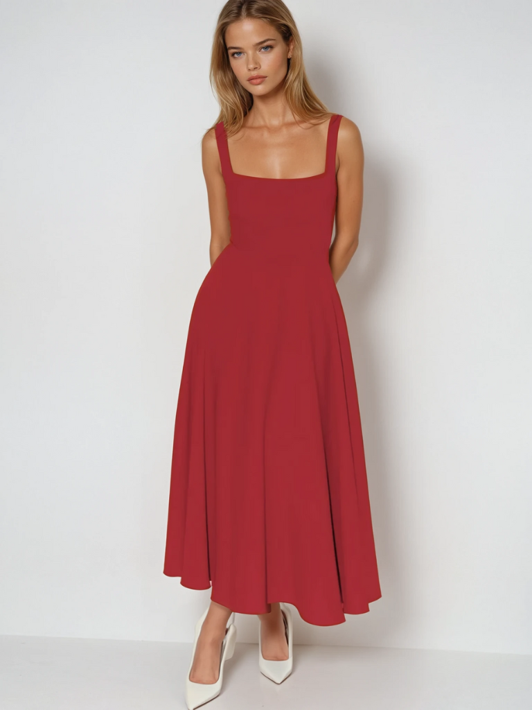 Figurbetontes Midikleid mit Quadrat-Ausschnitt | Damenmode