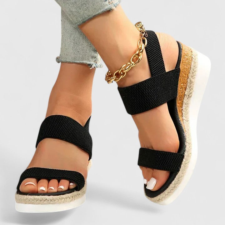 Orthopädische Damensandalen mit Keilabsatz