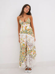 Blumiges Maxikleid mit Spitze und Spaghettiträgern für Damen