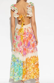 Maxikleid mit Blumenmuster, V-Ausschnitt und Rüschen-Trägern für Damen