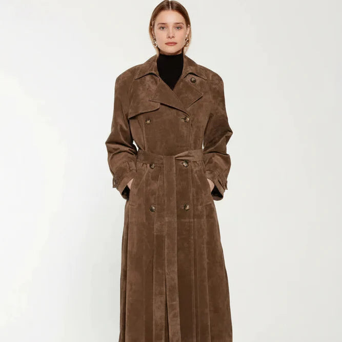 Galatea Trenchcoat – Langer Damen Trenchcoat aus Veganem Wildleder