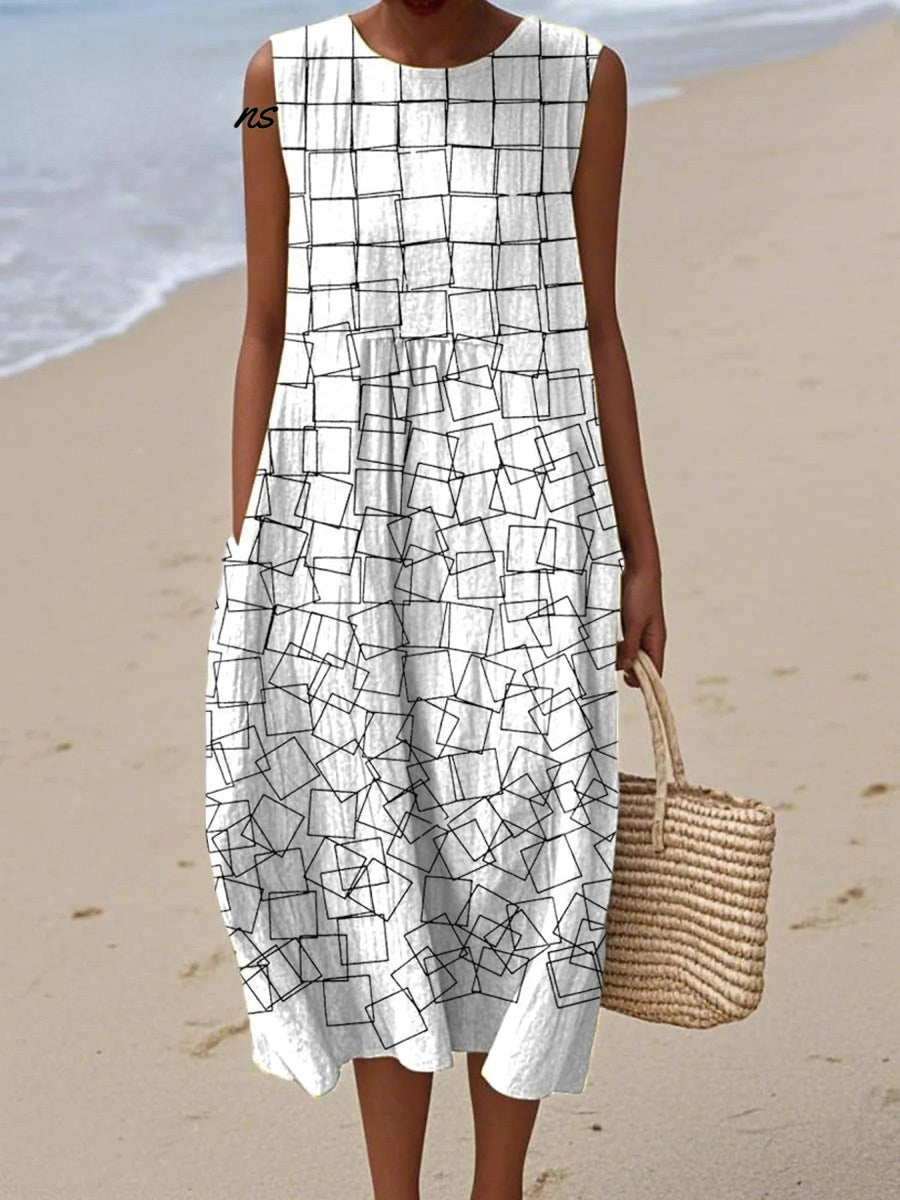 Abito avvolgente geometrico da donna | Abito estivo con tasche