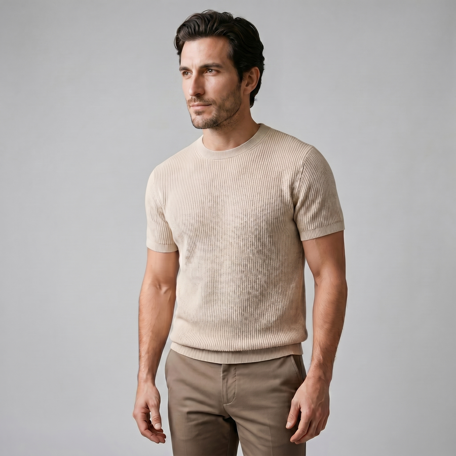 T-shirt a maglia costina da uomo | Girocollo casual
