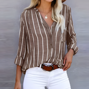 Gestreifte Damenbluse | V-Ausschnitt & Knopfleiste für einen gepflegten Look