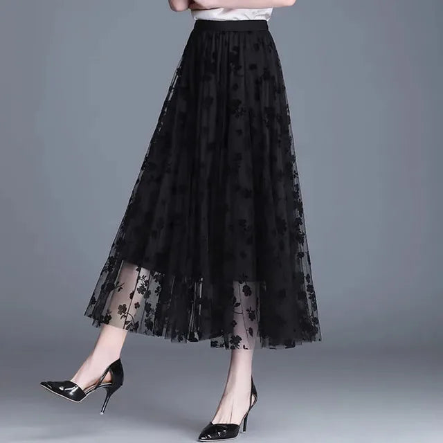 Trendy Mesh Midi-Rock - Fiona