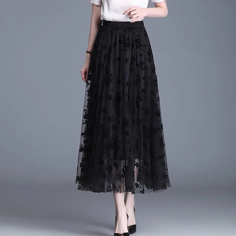 Trendy Mesh Midi-Rock - Fiona