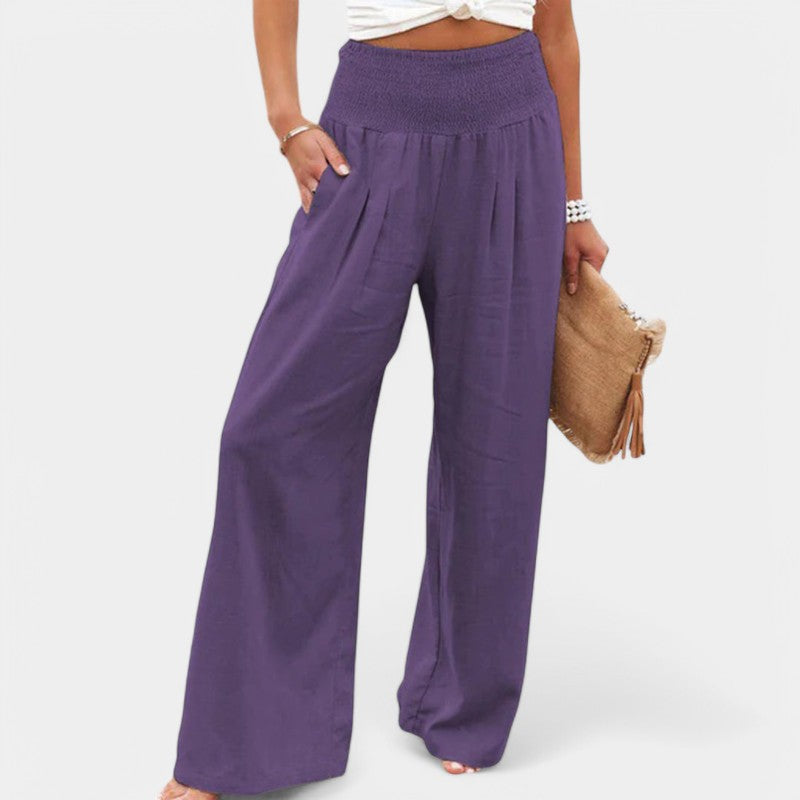 Damen Leinenhose mit Gummibund – luftige Sommerhose mit geradem Bein