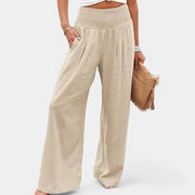 Damen Leinenhose mit Gummibund – luftige Sommerhose mit geradem Bein