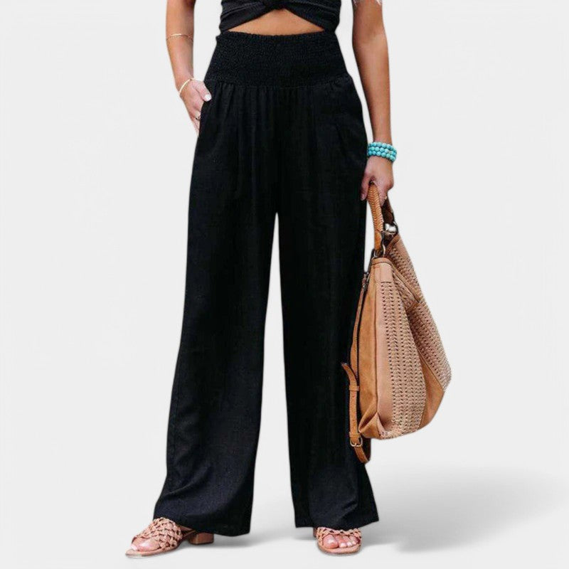 Damen Leinenhose mit Gummibund – luftige Sommerhose mit geradem Bein