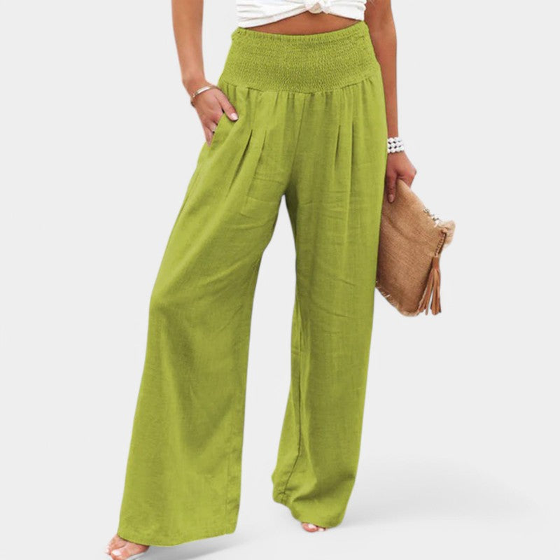 Damen Leinenhose mit Gummibund – luftige Sommerhose mit geradem Bein