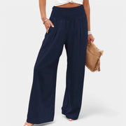 Damen Leinenhose mit Gummibund – luftige Sommerhose mit geradem Bein