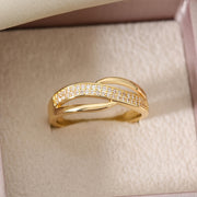 Anello crossover color oro | Anello da donna con pietre scintillanti