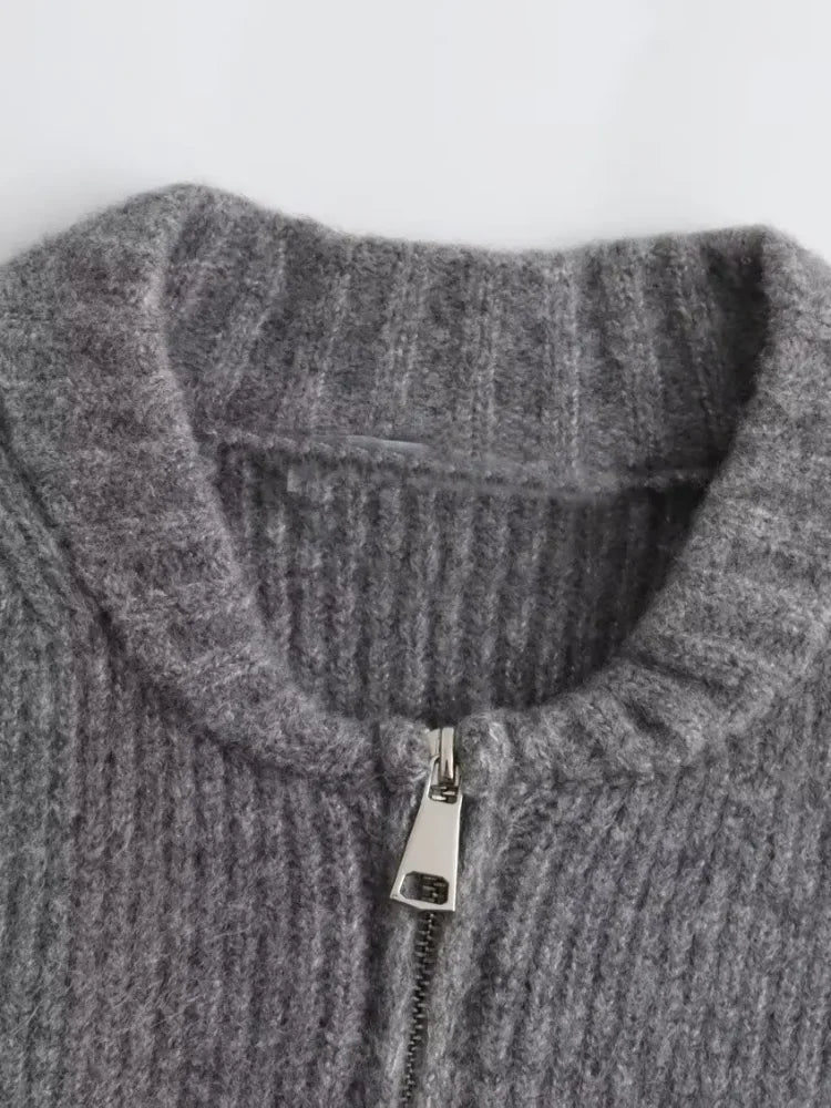 Moda | Grau O-neck Knit Frauen Pullover Jacke Mode