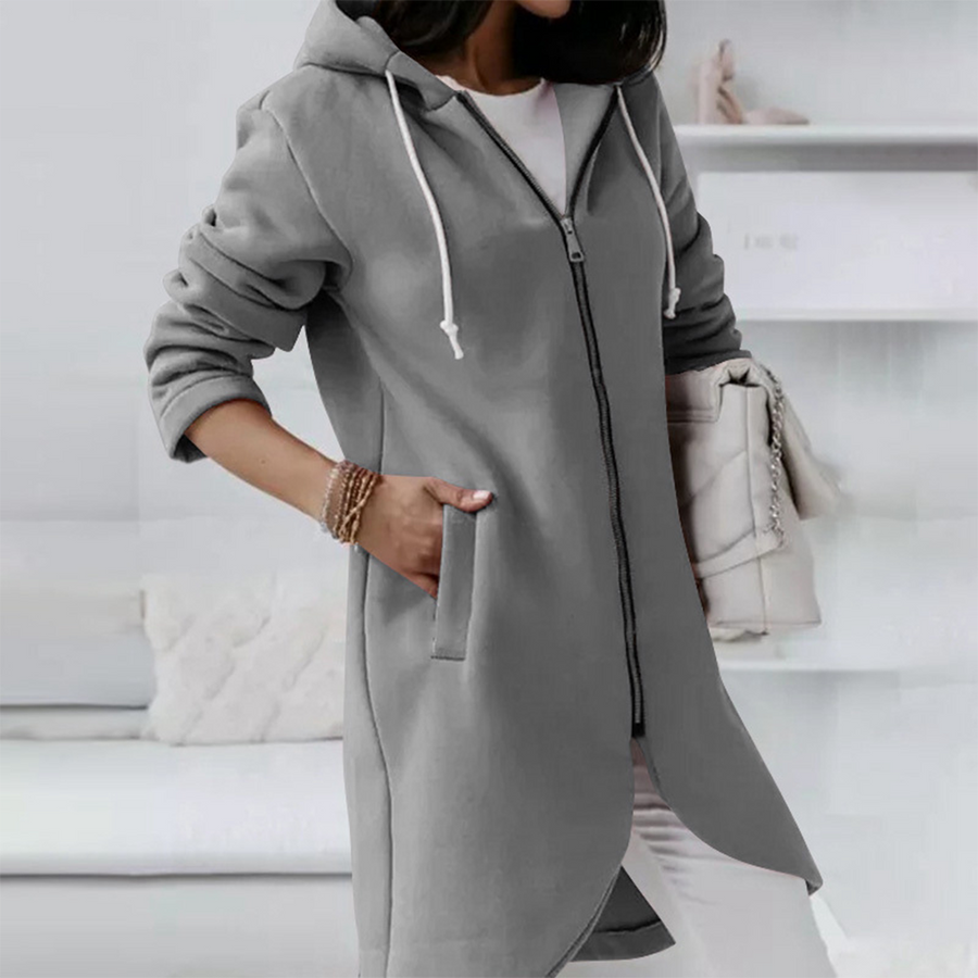 Langer Damen Hoodie mit Reißverschluss & Kapuze – Figurschmeichelnd