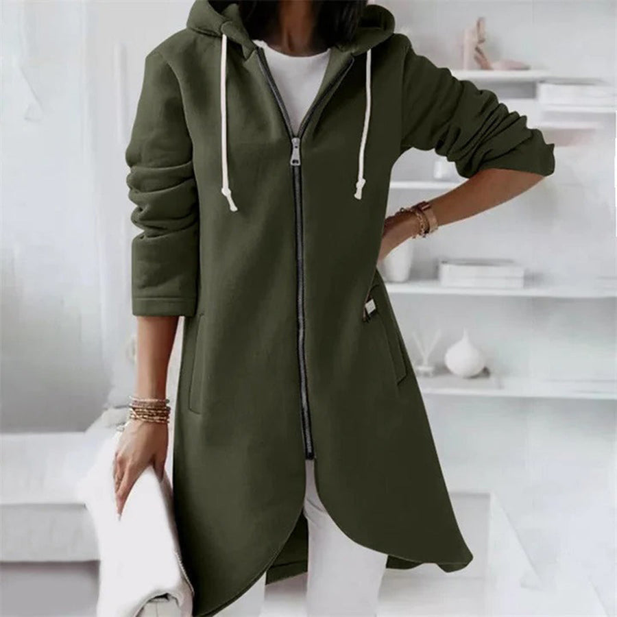 Langer Damen Hoodie mit Reißverschluss & Kapuze – Figurschmeichelnd