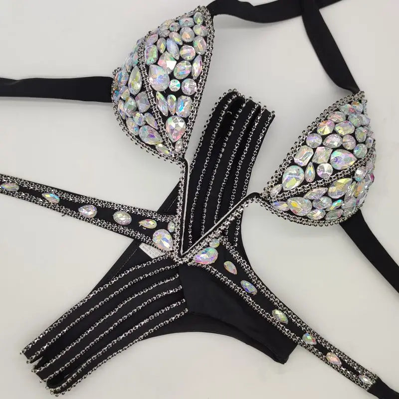 Heidi-Mode | Venus Urlaub V-Kragen Rhinestone Badeanzug Daimond Bikini Set Push-Up Badeanzug Bling Stein Badeanzug