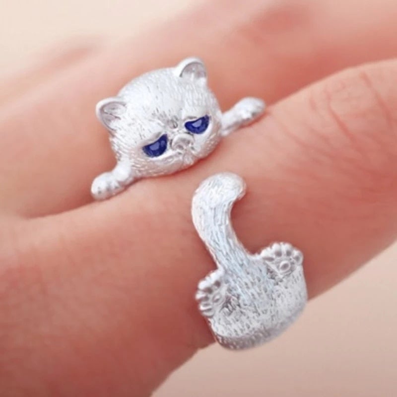 Verstellbarer Ring aus 925er Sterlingsilber mit Kätzchen