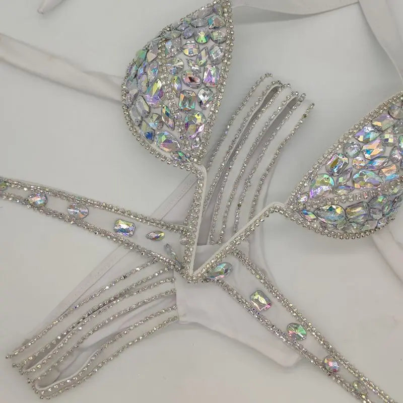 Heidi-Mode | Venus Urlaub V-Kragen Rhinestone Badeanzug Daimond Bikini Set Push-Up Badeanzug Bling Stein Badeanzug