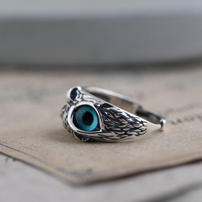 Eule des Glücks Verstellbarer Ring aus Silber und Opal