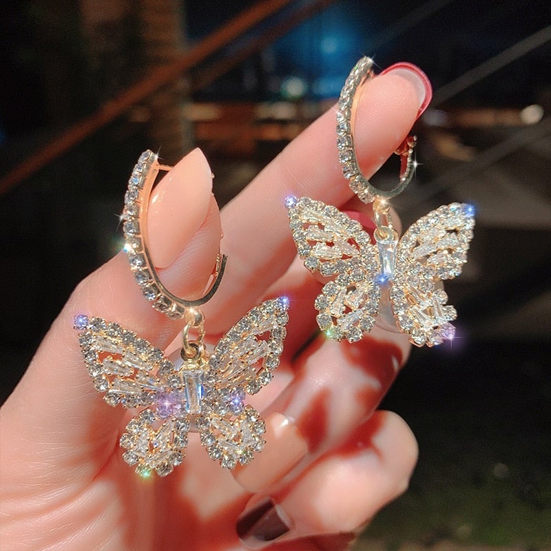 Schmetterlingsohrringe mit Zirkonia in Gold