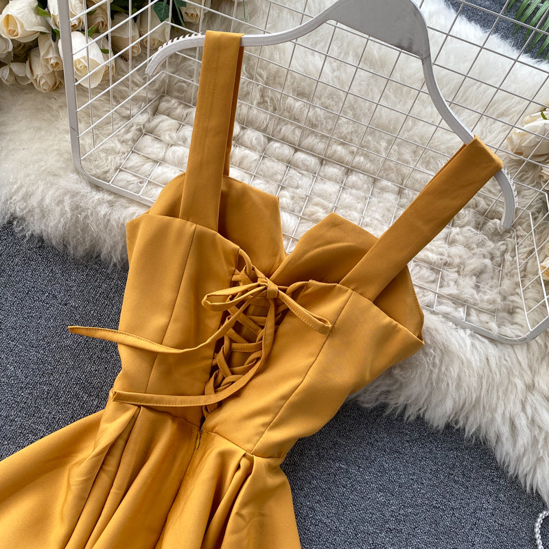 Strahlendes Gelbes Cocktailkleid ohne Ärmel