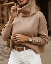 Damen Rollkragenpullover mit Knopf Ärmel | Lässig