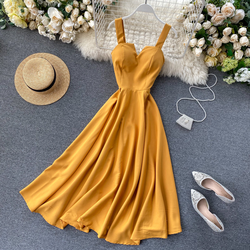 Strahlendes Gelbes Cocktailkleid ohne Ärmel