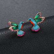Ohrstecker „Kolibri“ mit Emaille und grünem Kristall