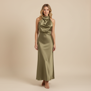 Abito da sera con collo alla coreana donna | Elegante vestito midi per matrimoni