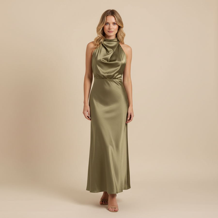 Abito da sera con collo alla coreana donna | Elegante vestito midi per matrimoni
