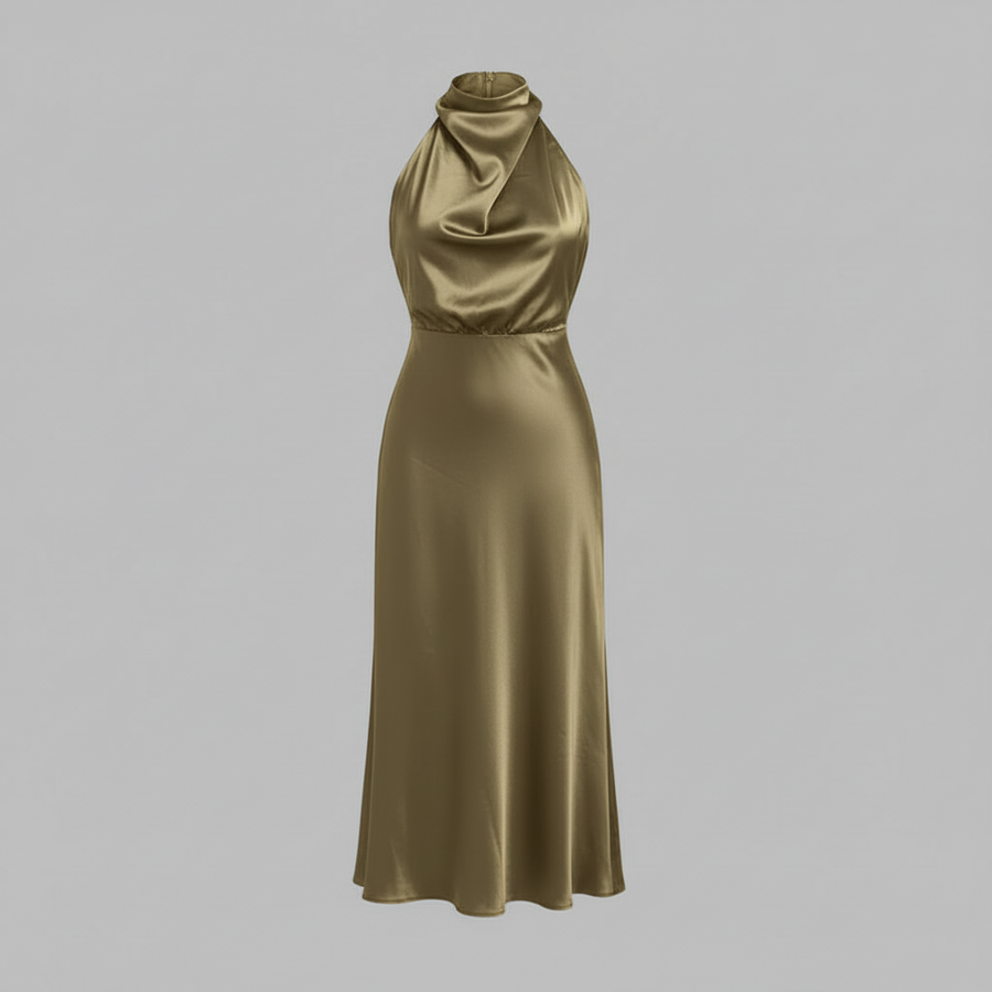 Abito da sera con collo alla coreana donna | Elegante vestito midi per matrimoni