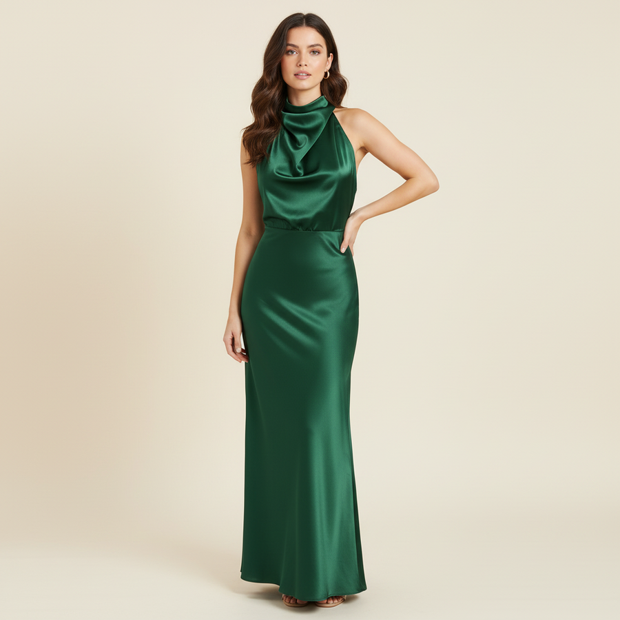 Abito da sera con collo alla coreana donna | Elegante vestito midi per matrimoni