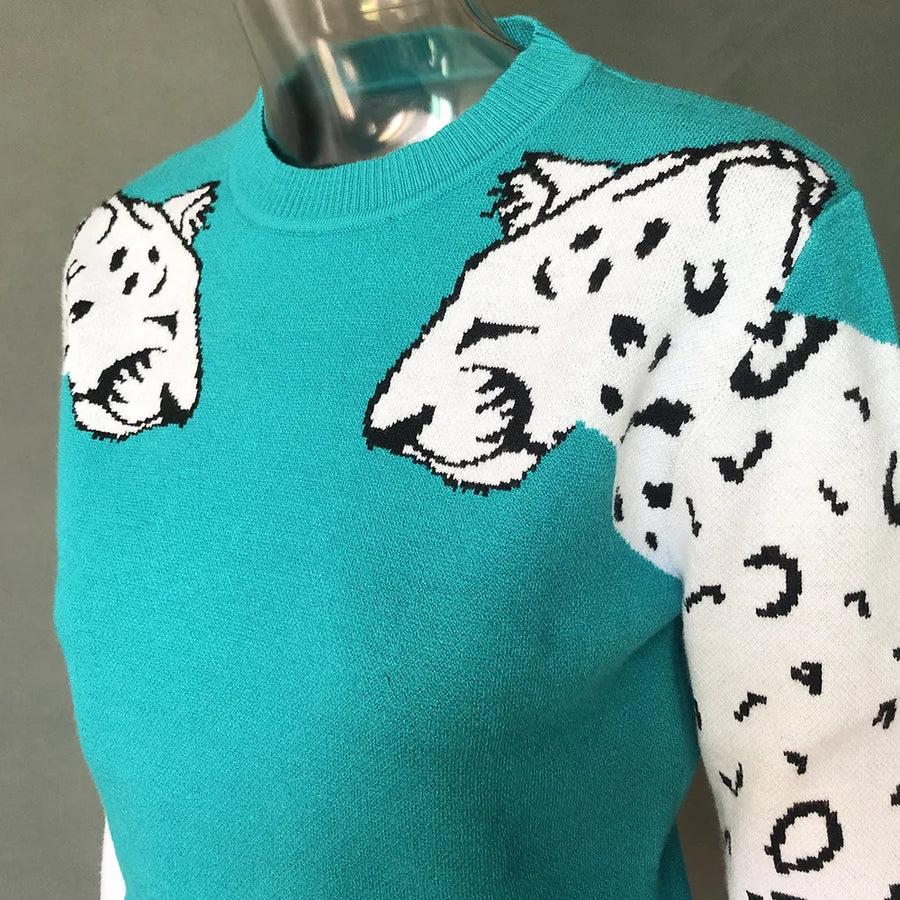 Bianca - Pullover mit Leopardenmuster an den Ärmeln in Kontrastfarben