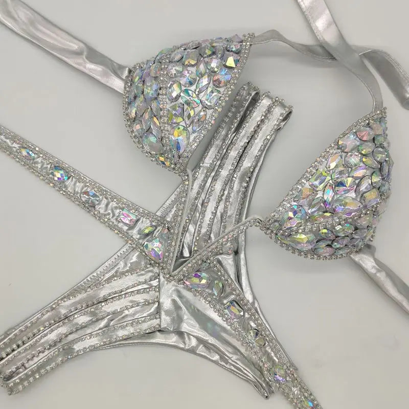 Heidi-Mode | Venus Urlaub V-Kragen Rhinestone Badeanzug Daimond Bikini Set Push-Up Badeanzug Bling Stein Badeanzug