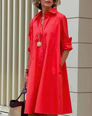 Hemdkleid Damen | Elegantes A-Linien Kleid mit Knopfleiste & Taschen
