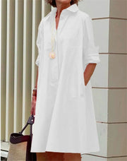 Hemdkleid Damen | Elegantes A-Linien Kleid mit Knopfleiste & Taschen