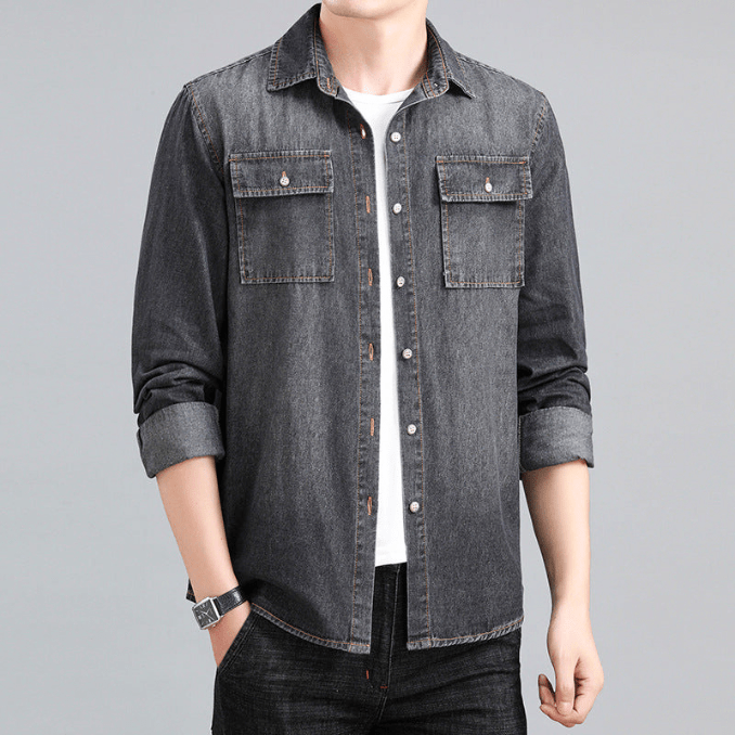 Herren Denim Hemd Baumwolle Casual Stil