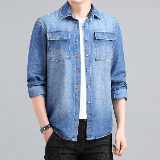 Herren Denim Hemd Baumwolle Casual Stil