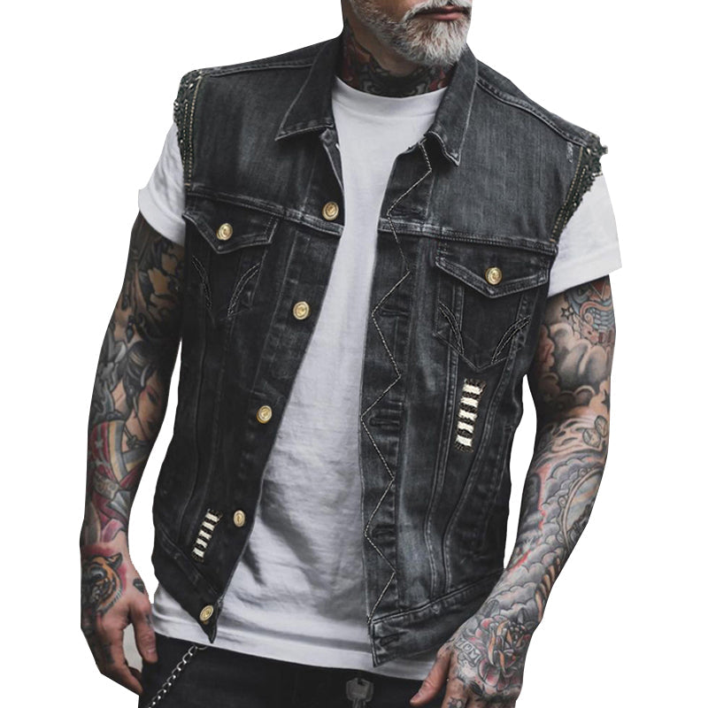 Gilet in denim da uomo | Gilet senza maniche con tasche pratiche