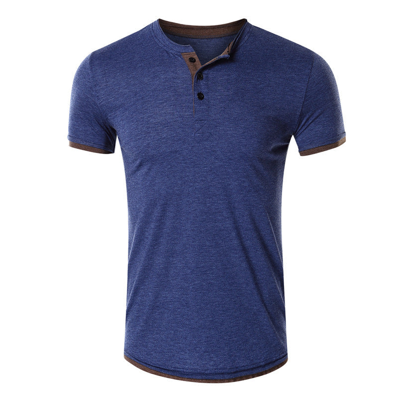 Kurzarm T Shirt Herren | Slim-Fit Henley mit Kontrast-Details