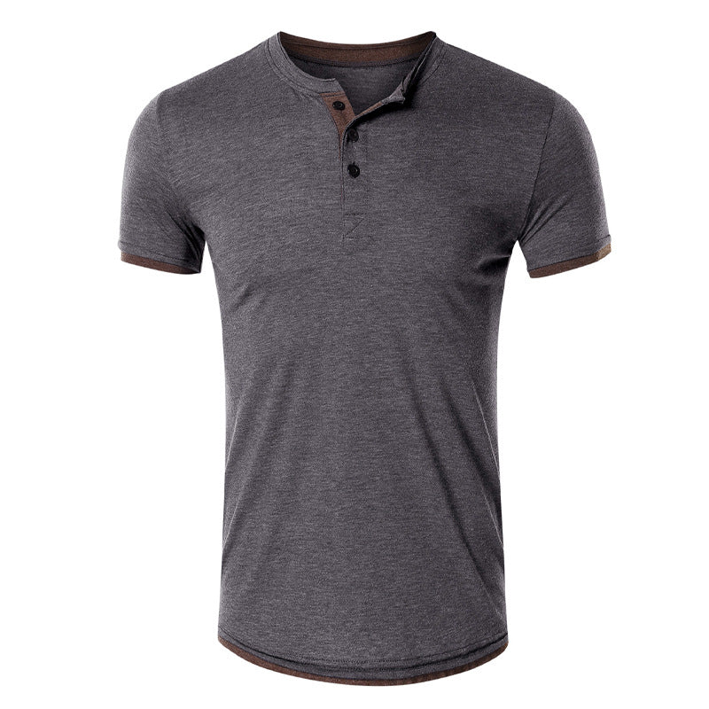 Kurzarm T Shirt Herren | Slim-Fit Henley mit Kontrast-Details
