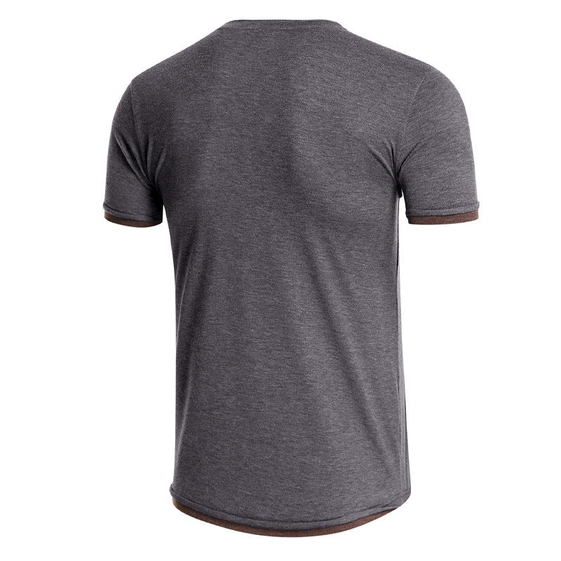 Kurzarm T Shirt Herren | Slim-Fit Henley mit Kontrast-Details