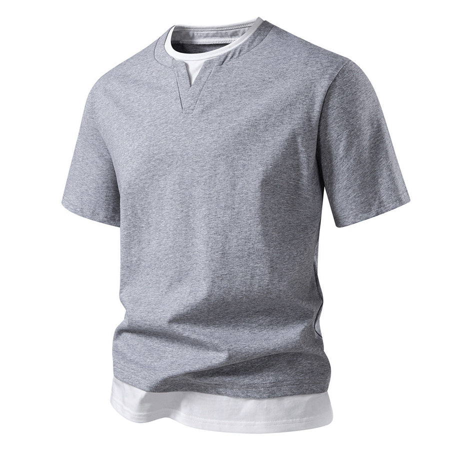 V Ausschnitt T Shirt Herren | Fake-Layer-Look mit Doppelsaum