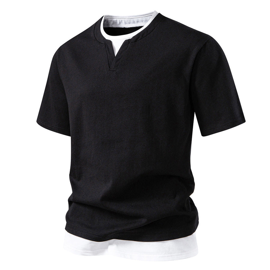 V Ausschnitt T Shirt Herren | Fake-Layer-Look mit Doppelsaum