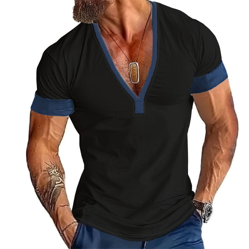 V Ausschnitt T Shirt Herren | Tiefer V-Neck mit Kontrast-Besatz