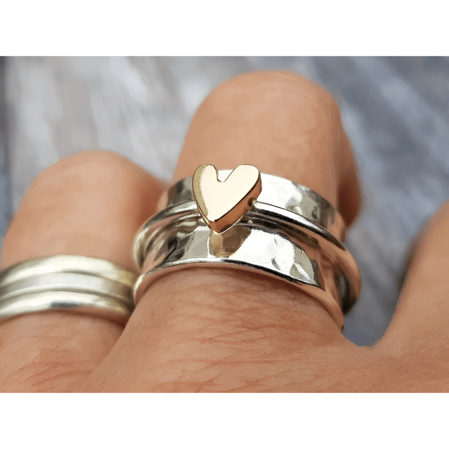 Anello a cuore placcato oro | Anello elegante in argento